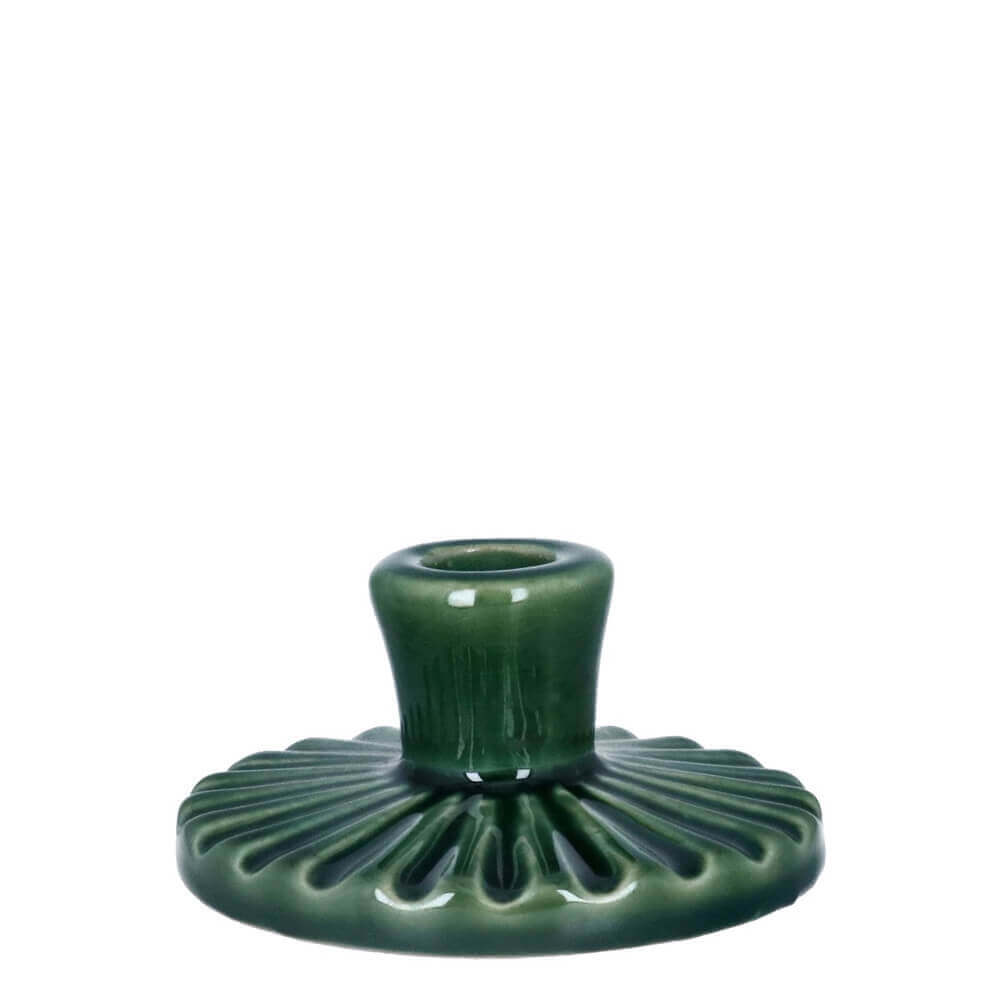 Gisela Graham Ceramic Candle Holder Round Dark Green